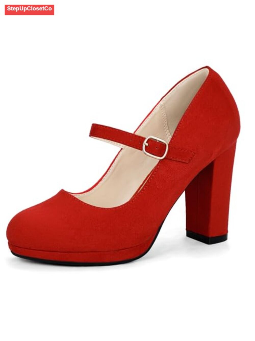 Mary Jane Platform Chunky Block Heels Closed Toe Suede Pumps